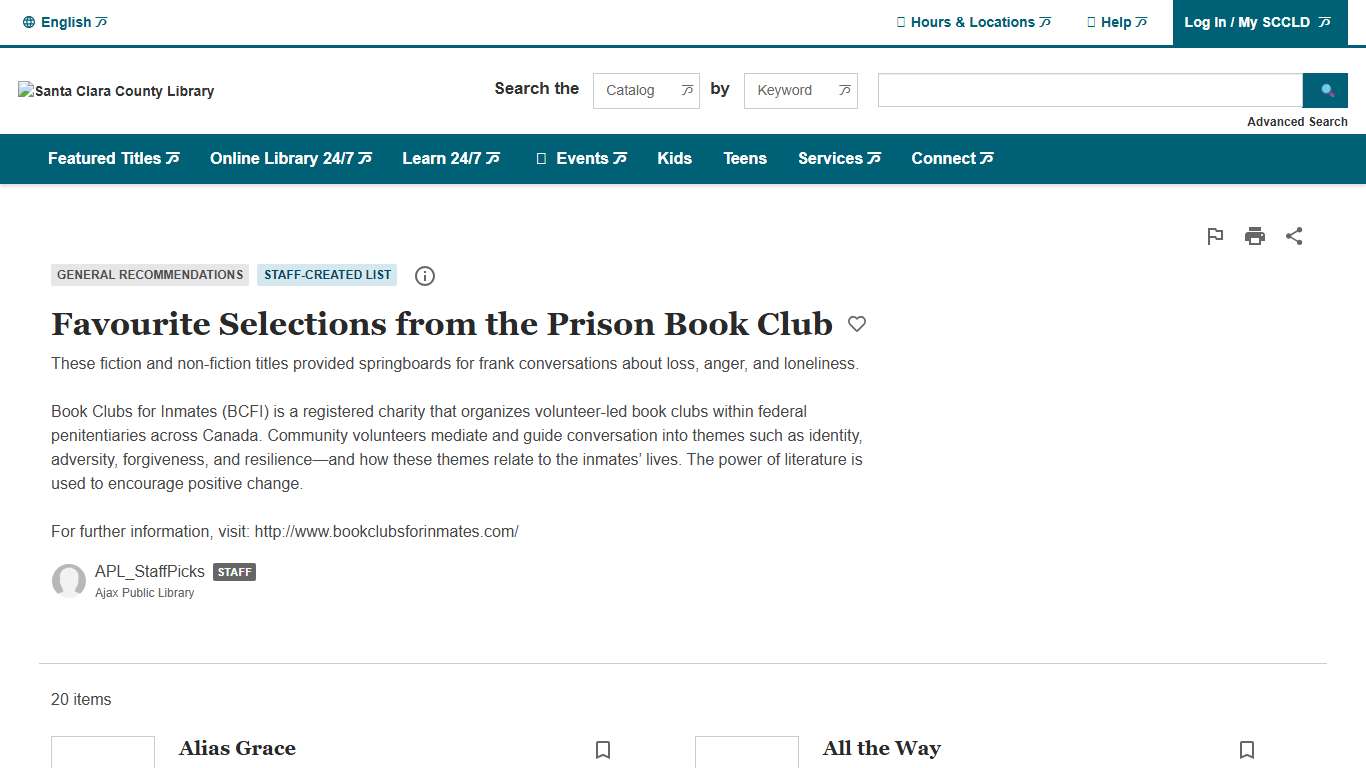 Favourite Selections from the Prison Book Club — a staff-created list from Ajax Public Library Santa Clara County Library BiblioCommons